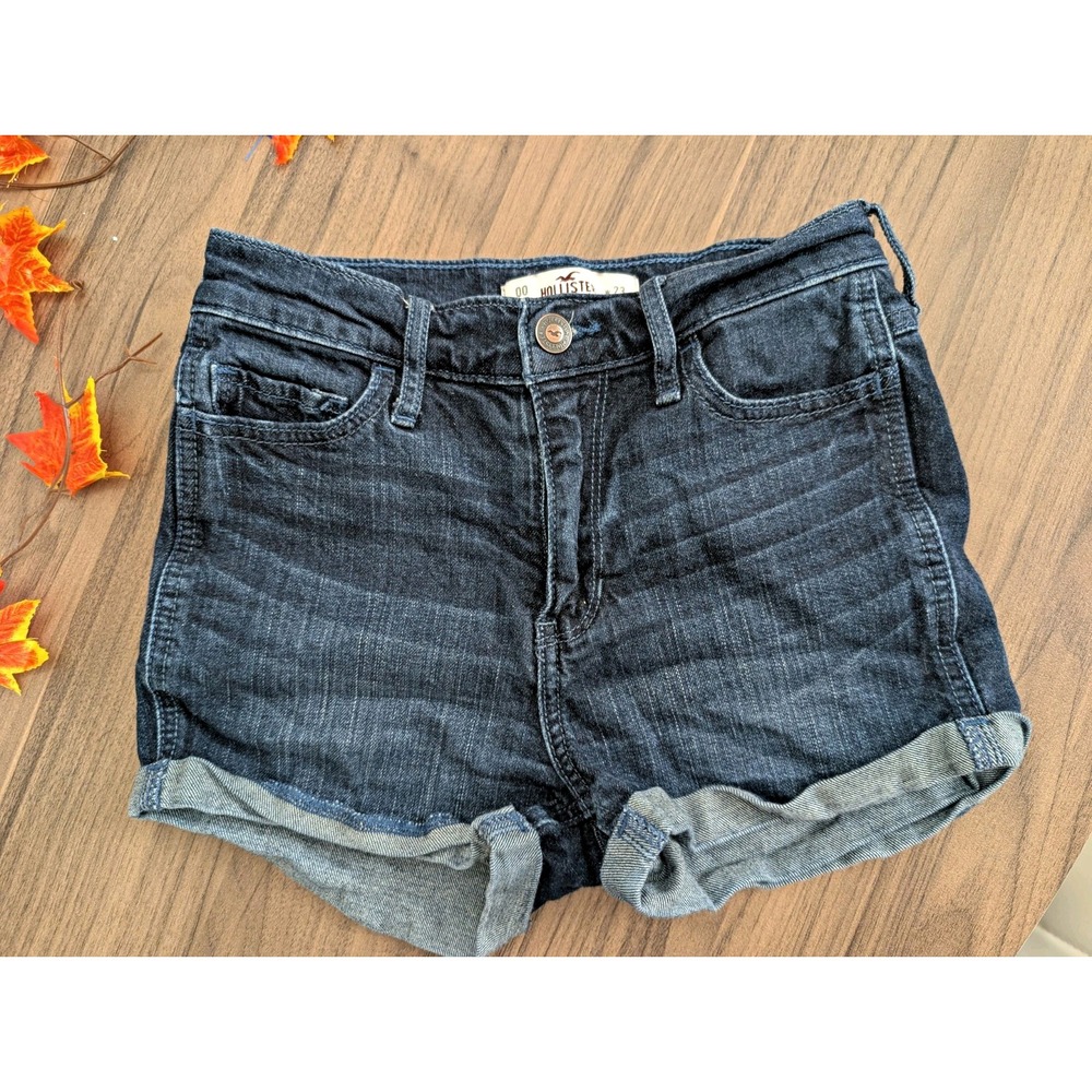 Hollister California Women's Dark Wash Denim Cuffed Shorts Mid Rise 00 W23